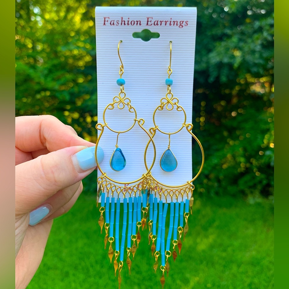 Handmade Wire Wrapped Fringe Statement Dangle Earrings